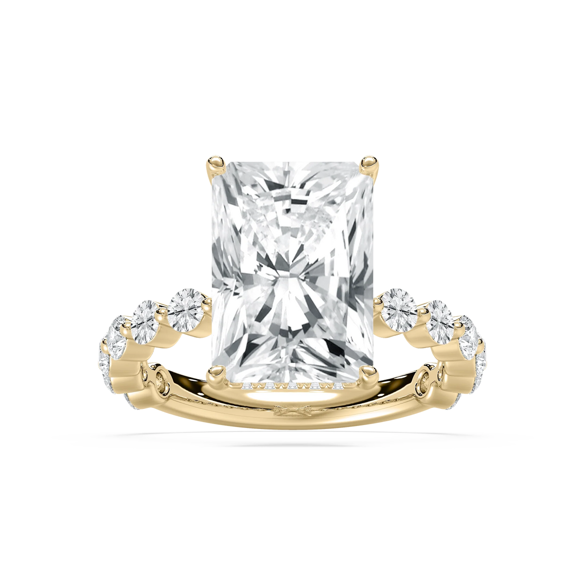 Aubrey 7 ctw Radiant LGD Single Shared Prong Hidden Halo Engagement Ring - 14K Yellow Gold