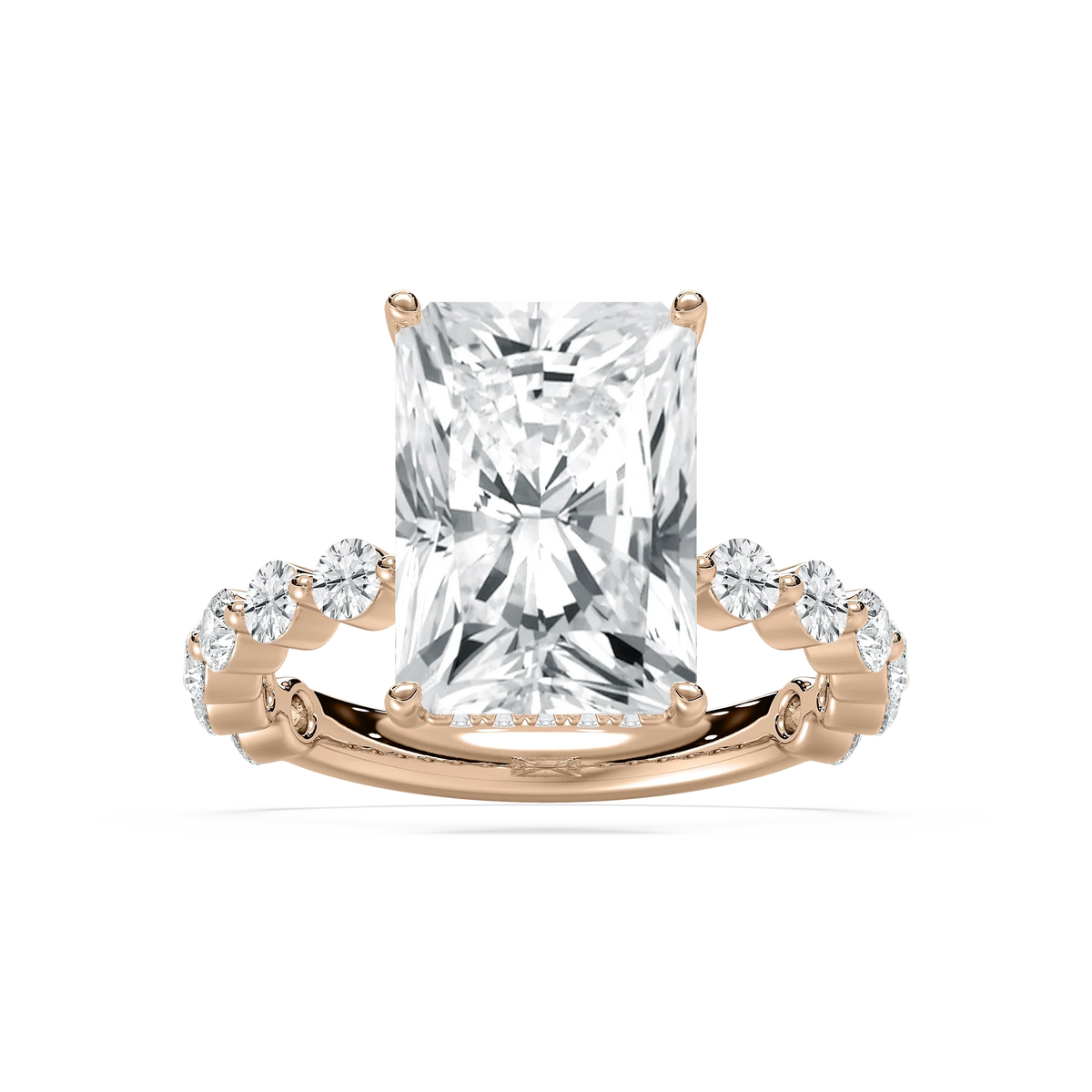 Aubrey 7 ctw Radiant LGD Single Shared Prong Hidden Halo Engagement Ring - 14K Rose Gold