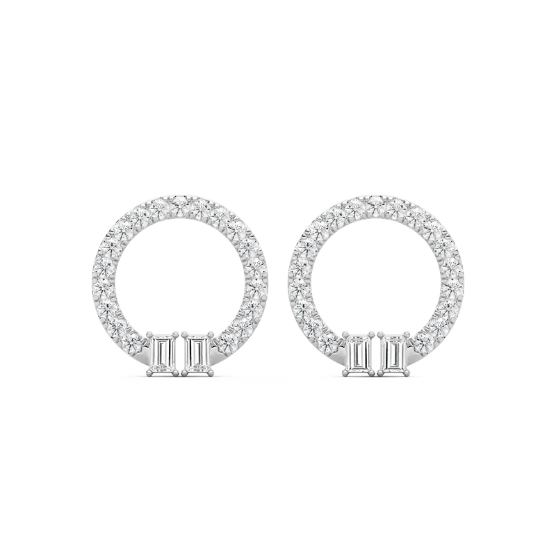 1 ⁵/₈ ctw Baguette and Round LGD Circle Earrings - 14K White Gold