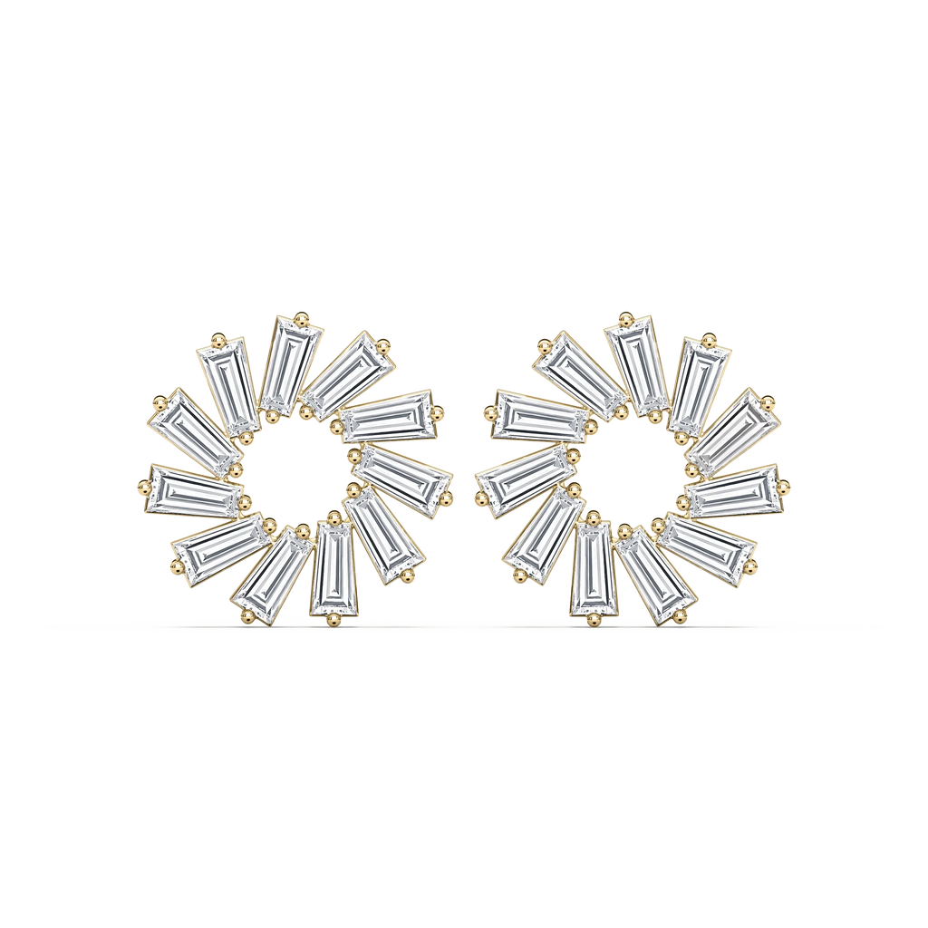 1/4 ctw Tapered Baguette LGD Circular Earrings - 14K Yellow Gold