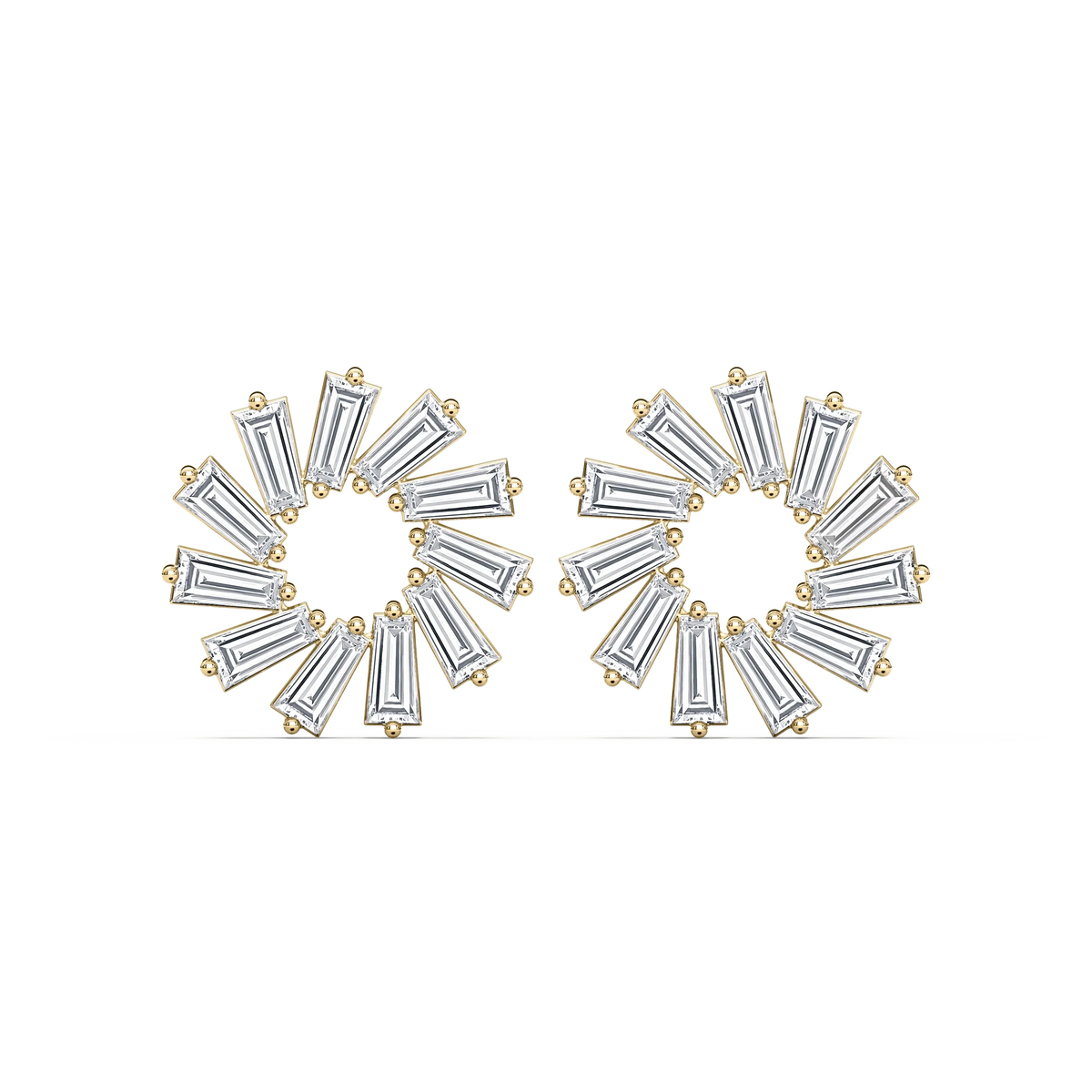 1/4 ctw Tapered Baguette LGD Circular Earrings - 14K Yellow Gold