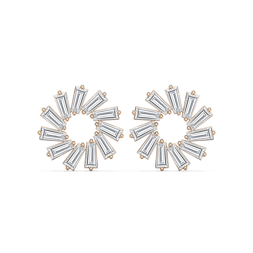 1/4 ctw Tapered Baguette LGD Circular Earrings - 14K Rose Gold