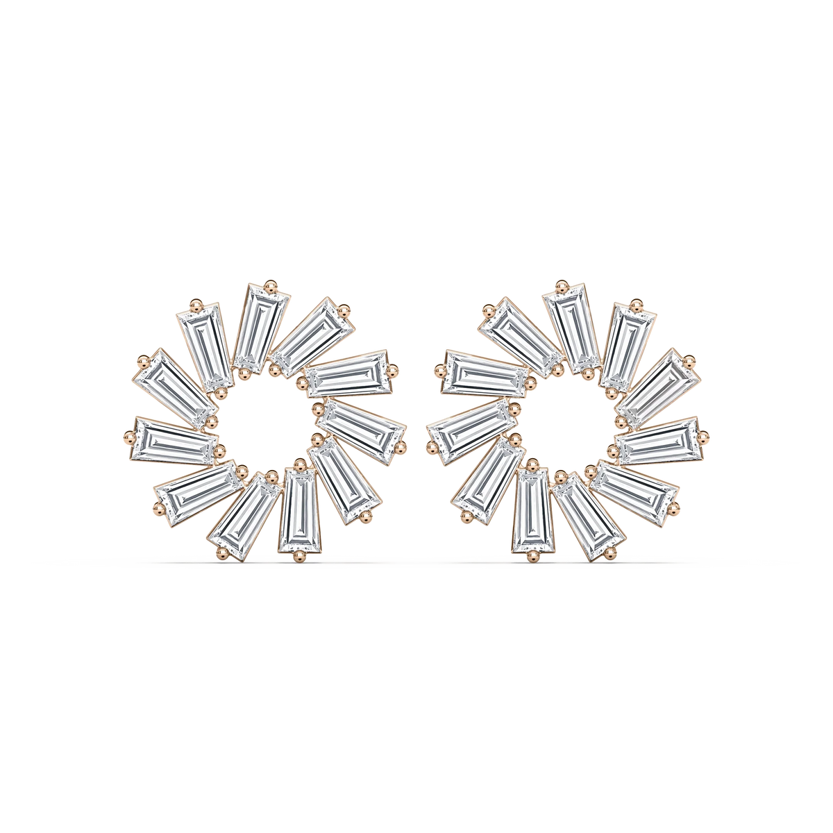 1/4 ctw Tapered Baguette LGD Circular Earrings - 14K Rose Gold