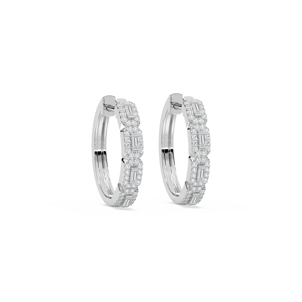 1/2 ctw Baguette LGD Halo Huggie Hoop Earrings