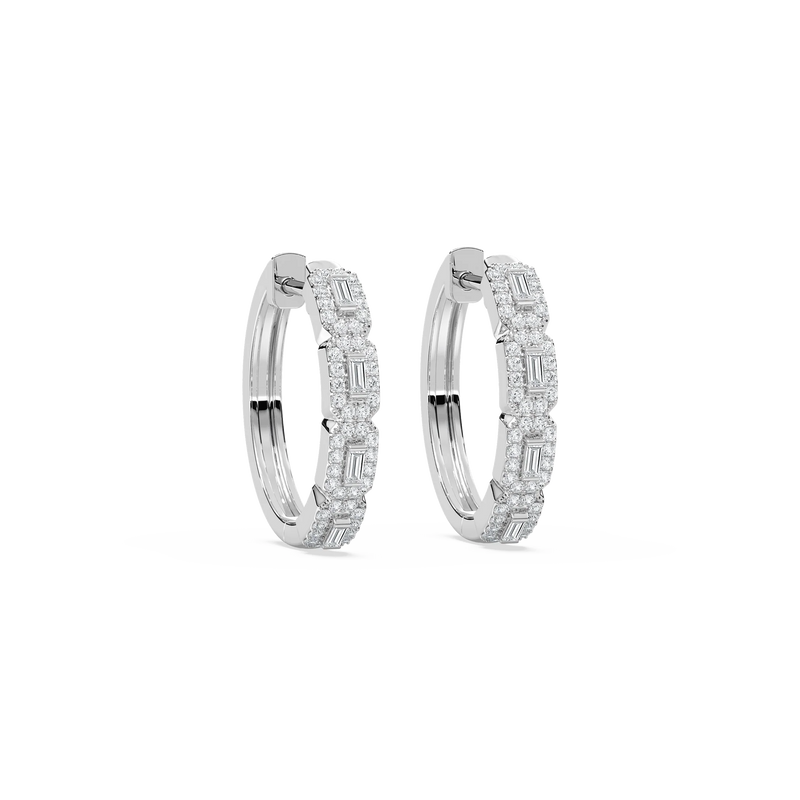 1/2 ctw Baguette LGD Halo Huggie Hoop Earrings
