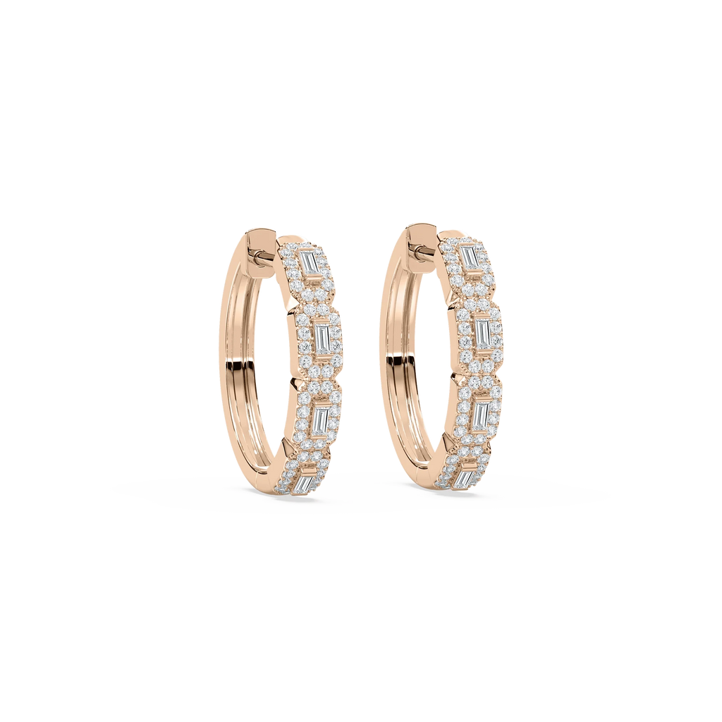 1/2 ctw Baguette LGD Halo Huggie Hoop Earrings