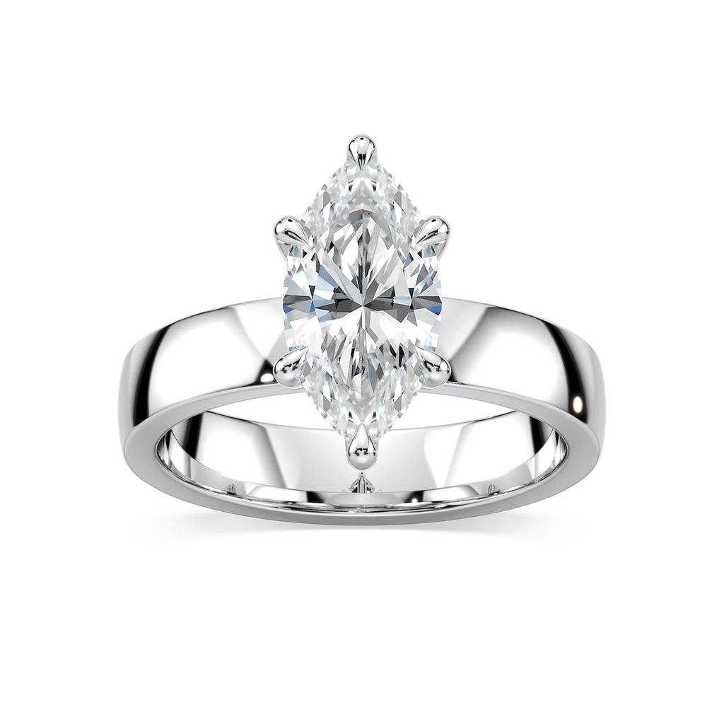 Maya Marquise LGD 4mm Cigar Band Solitaire Engagement Ring - 18K White Gold