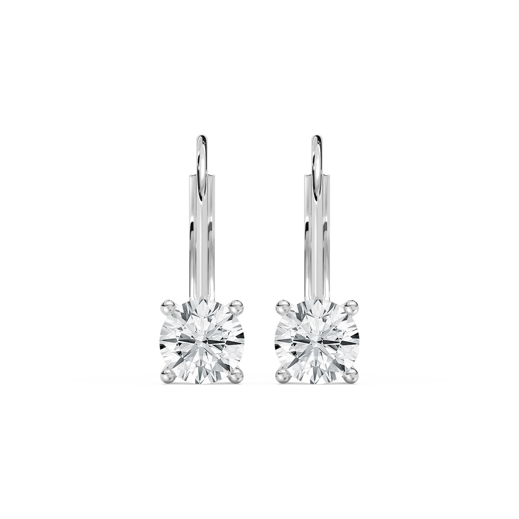 Round LGD Leverback Basket Drop Earrings - 14K White Gold / 1.0ctw