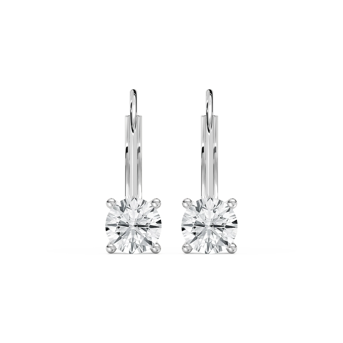 Round LGD Leverback Basket Drop Earrings - 14K White Gold / 1.0ctw