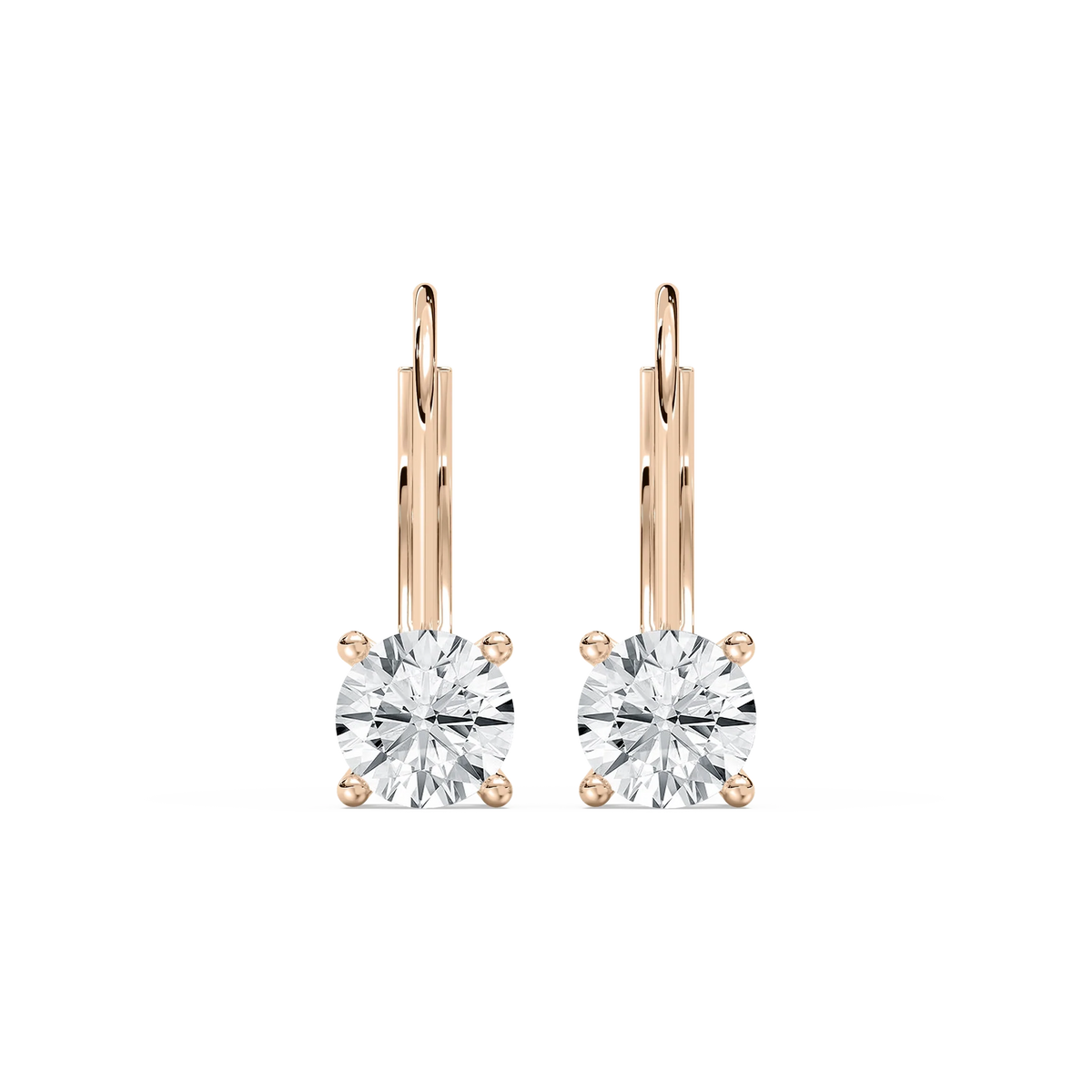 Round LGD Leverback Basket Drop Earrings - 14K Rose Gold / 3.0ctw