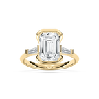 Beatrice 3 ⅓ ctw Emerald LGD Open Bezel Three Stone Engagement Ring - 14K Yellow Gold / F-VS2