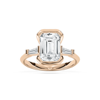 Beatrice 3 ⅓ ctw Emerald LGD Open Bezel Three Stone Engagement Ring - 14K Rose Gold / F-VS2
