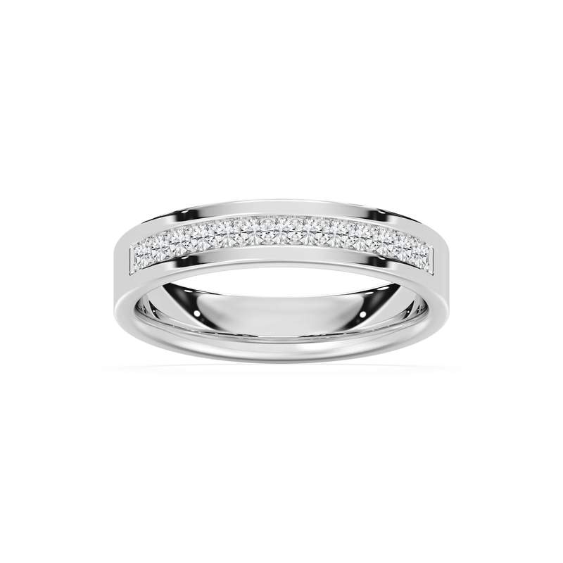 Ezra 1/8 ctw Round LGD Flat Channel Wedding Band - 14K White Gold