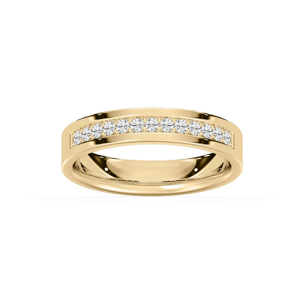 Ezra 1/8 ctw Round LGD Flat Channel Wedding Band - 14K Yellow Gold