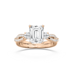 Bella 2 ¾ ctw Emerald LGD Twist Side Stone Engagement Ring - 14K Rose Gold / F-VS2