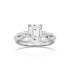 Bella 2 ¾ ctw Emerald LGD Twist Side Stone Engagement Ring - 14K White Gold / E-VS1