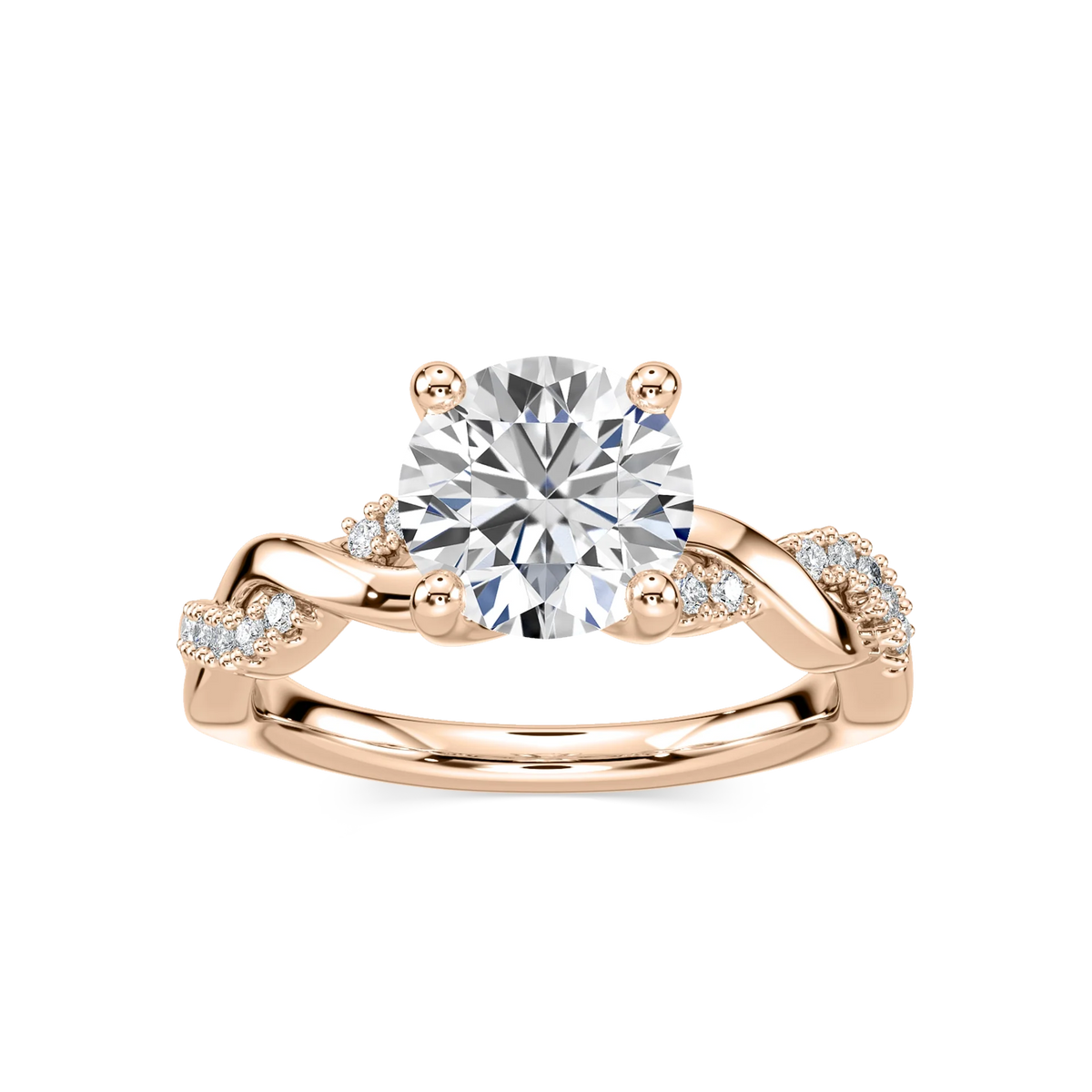 Sadie Round LGD Twist Side Stone Engagement Ring - 14K Rose Gold