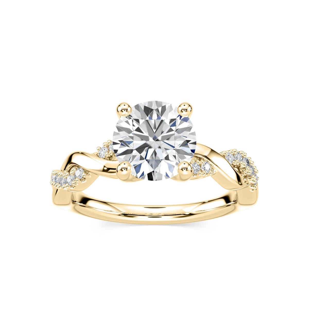 Sadie Round LGD Twist Side Stone Engagement Ring - 18K Yellow Gold