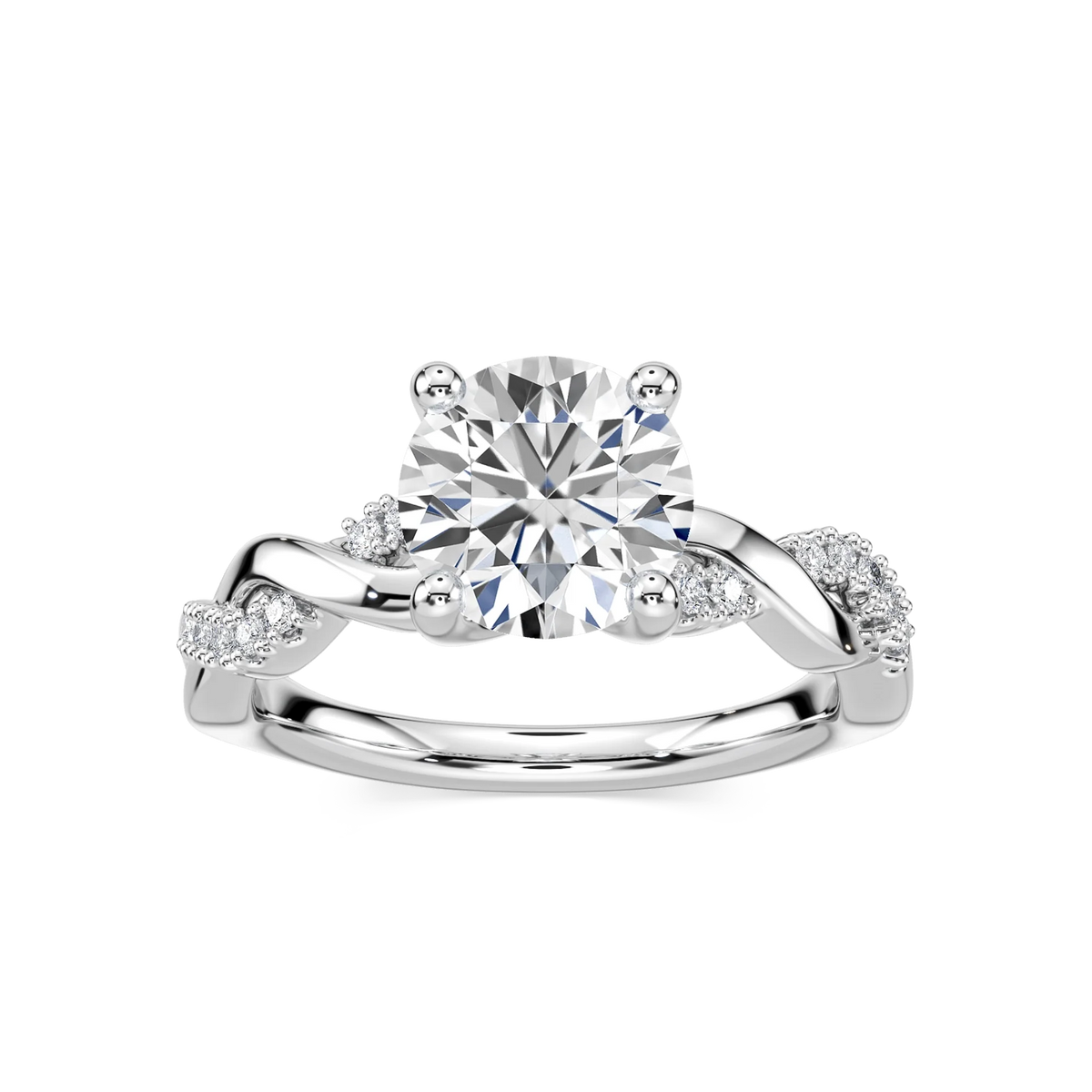 Sadie Round LGD Twist Side Stone Engagement Ring - Platinum