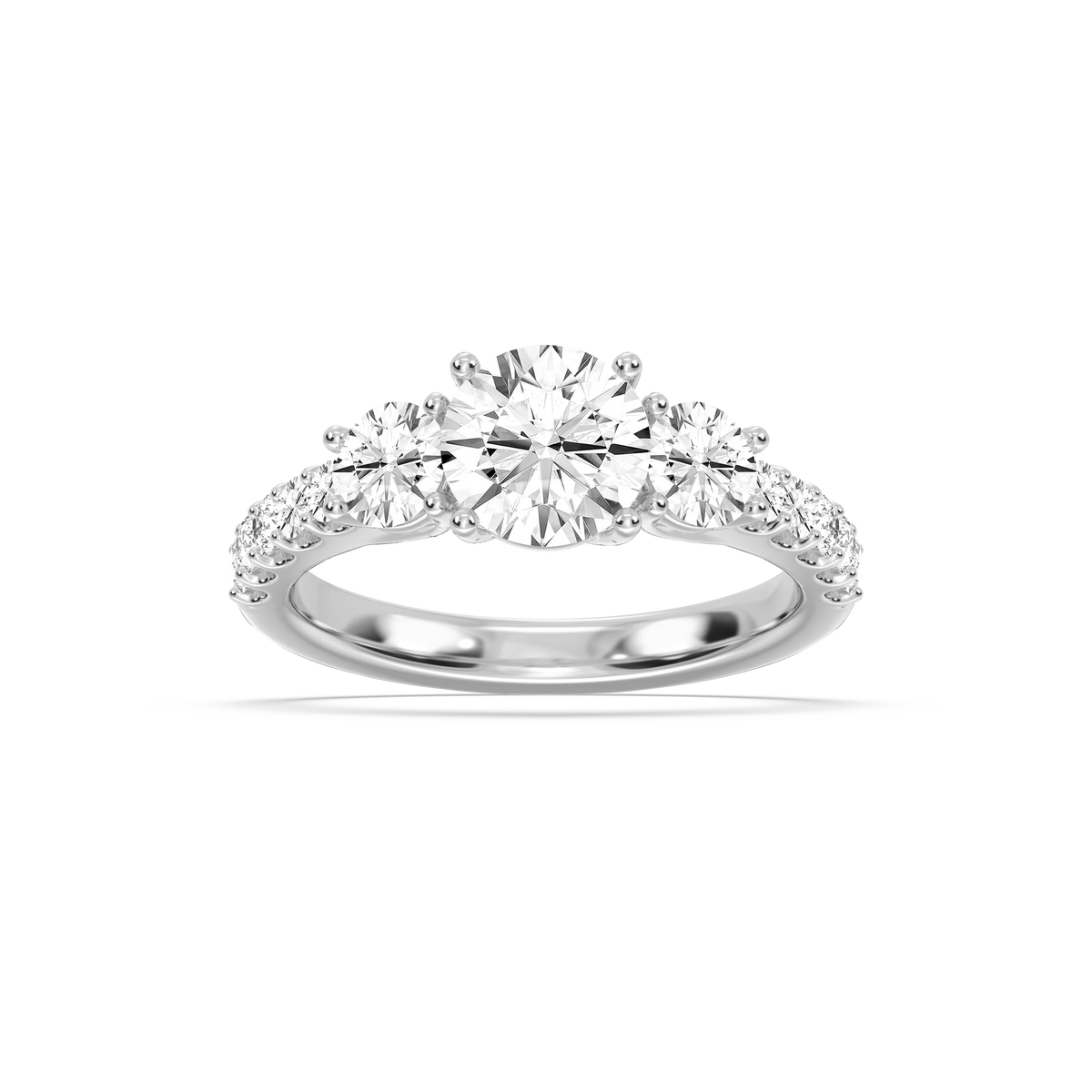 Betty 2 ½ ctw Round LGD Trellis Three Stone Engagement Ring - 14K White Gold / F-VS2