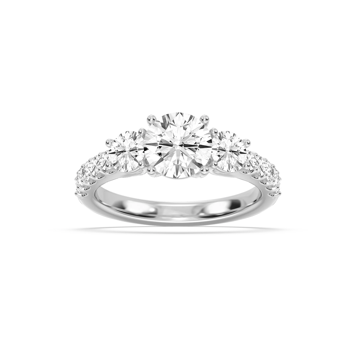 Betty 2 ½ ctw Round LGD Trellis Three Stone Engagement Ring - 14K White Gold / E-VS1