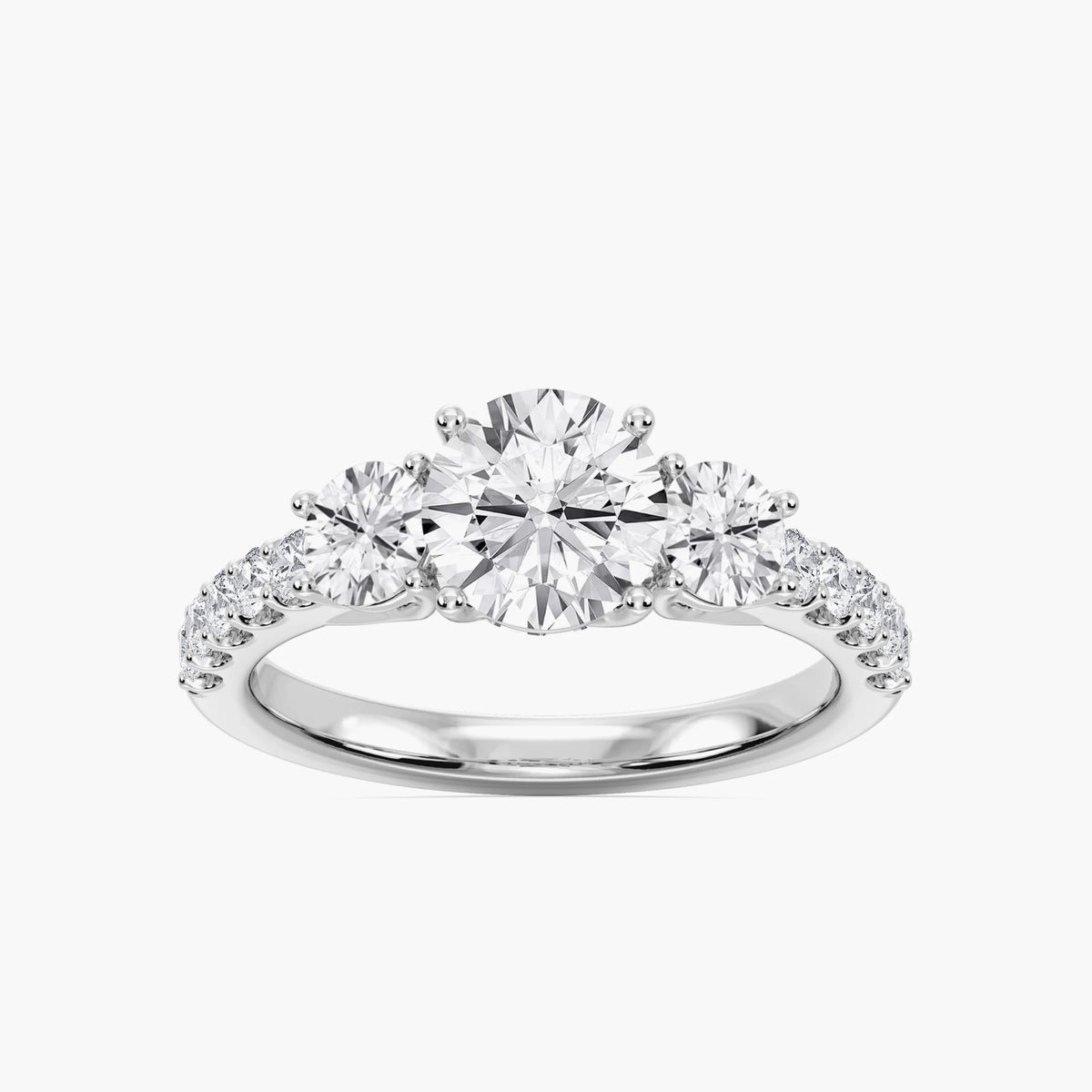 Betty 2 ½ ctw Round LGD Trellis Three Stone Engagement Ring - 14K White Gold / D-VVS2