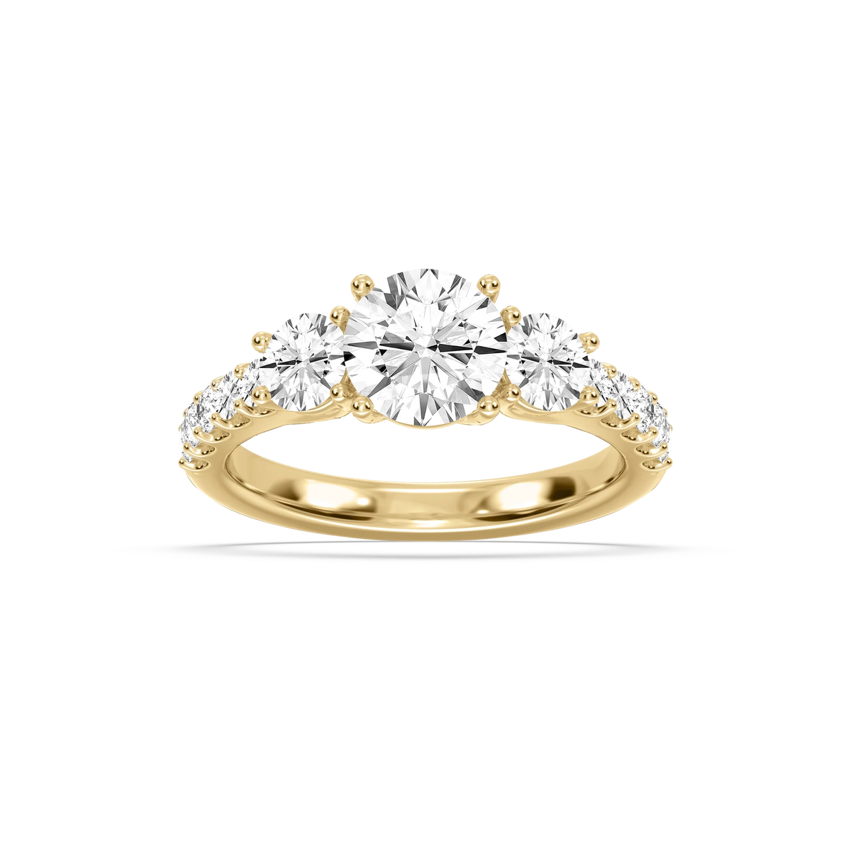 Betty 2 ½ ctw Round LGD Trellis Three Stone Engagement Ring - 14K Yellow Gold / E-VS1