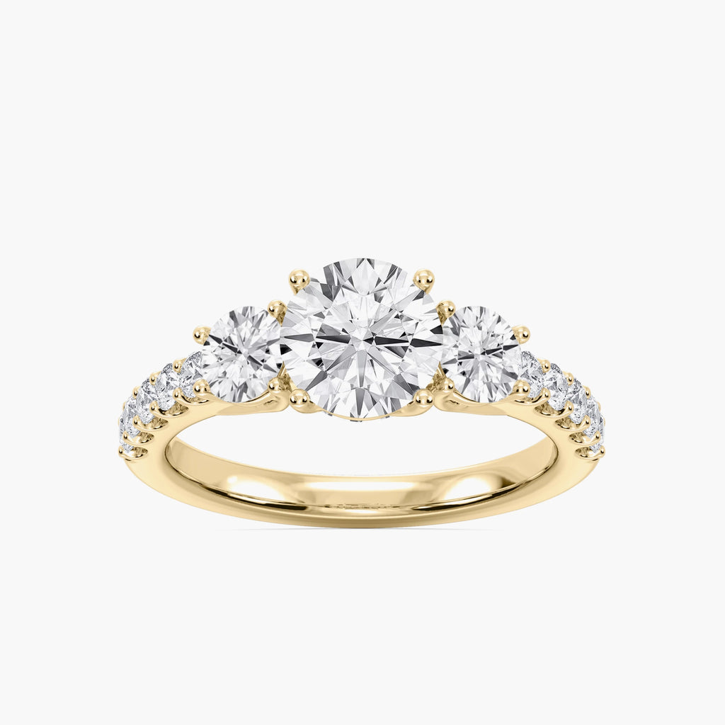 Betty 2 ½ ctw Round LGD Trellis Three Stone Engagement Ring - 14K Yellow Gold / D-VVS2