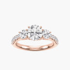 Betty 2 ½ ctw Round LGD Trellis Three Stone Engagement Ring - 14K Rose Gold / F-VS2