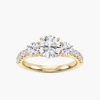 Betty 2 ½ ctw Round LGD Trellis Three Stone Engagement Ring - 18K Yellow Gold / E-VS1