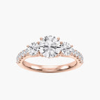 Betty 2 ½ ctw Round LGD Trellis Three Stone Engagement Ring - 18K Rose Gold / D-VVS2