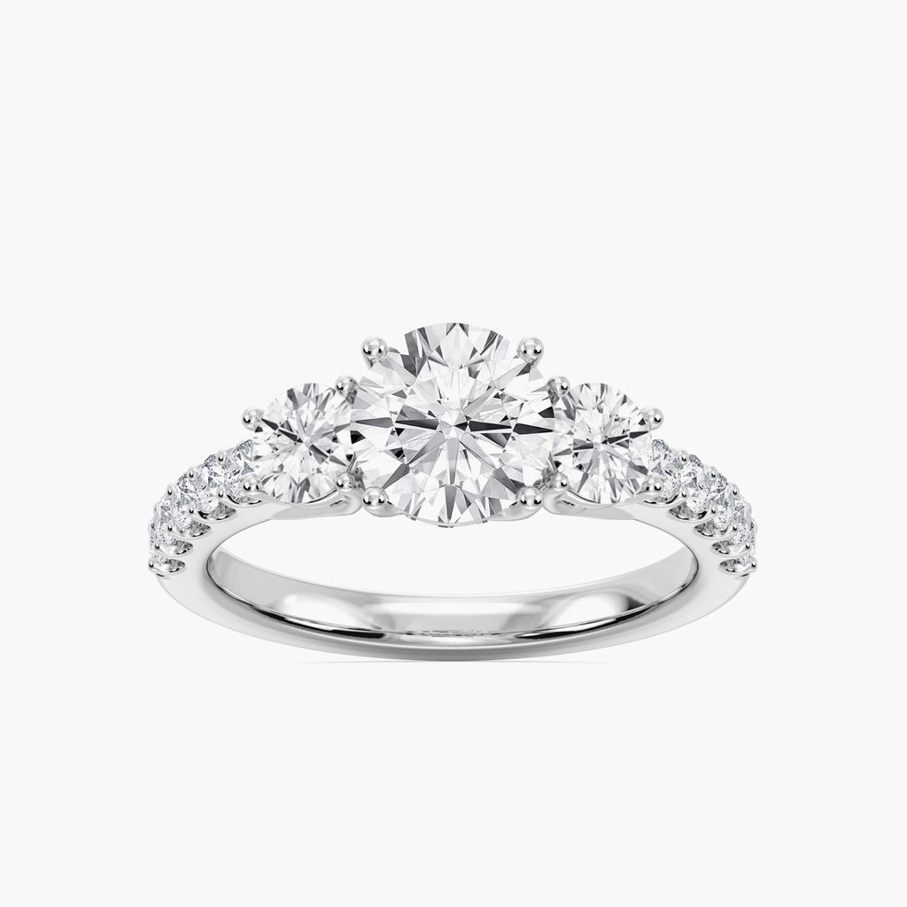 Betty 2 ½ ctw Round LGD Trellis Three Stone Engagement Ring - Platinum / F-VS2