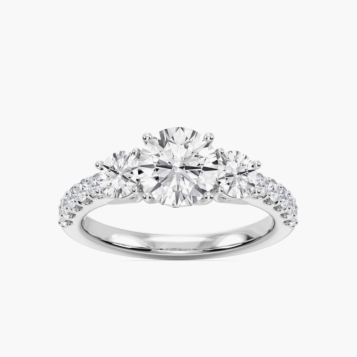 Betty 2 ½ ctw Round LGD Trellis Three Stone Engagement Ring - Platinum / F-VS2