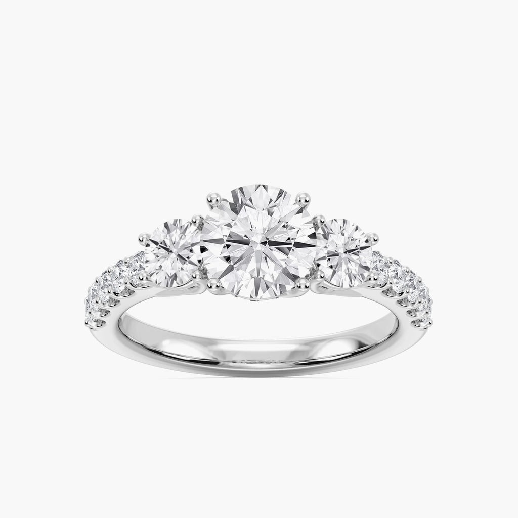Betty 2 ½ ctw Round LGD Trellis Three Stone Engagement Ring - Platinum / E-VS1