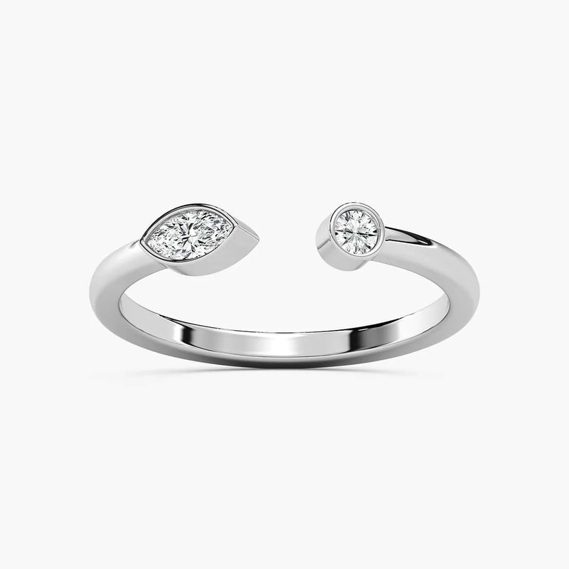 Amy 1/6 ctw Round And Marquise LGD Bezel Open Toi et Moi Engagement Ring - 14K White Gold