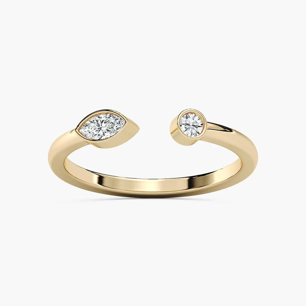 Amy 1/6 ctw Round And Marquise LGD Bezel Open Toi et Moi Engagement Ring - 14K Yellow Gold