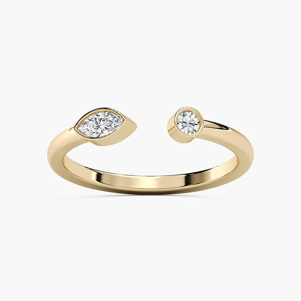 Amy 1/6 ctw Round And Marquise LGD Bezel Open Toi et Moi Engagement Ring - 14K Yellow Gold
