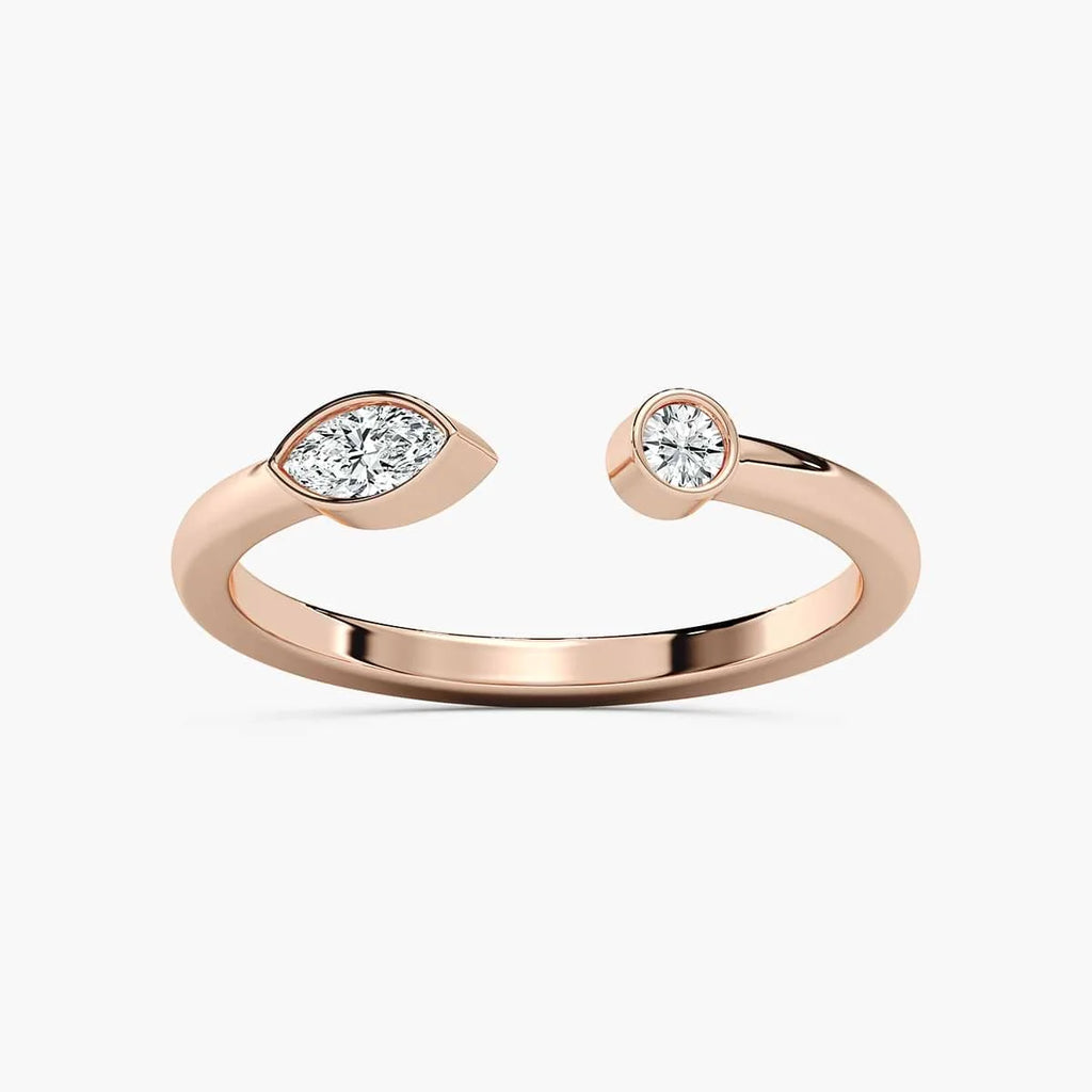 Amy 1/6 ctw Round And Marquise LGD Bezel Open Toi et Moi Engagement Ring - 14K Rose Gold