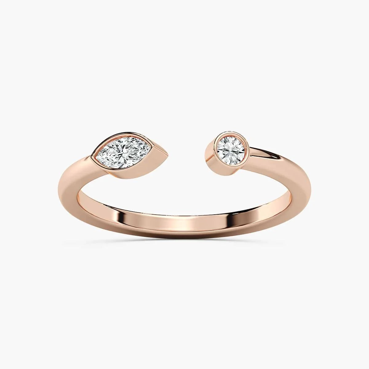 Amy 1/6 ctw Round And Marquise LGD Bezel Open Toi et Moi Engagement Ring - 14K Rose Gold