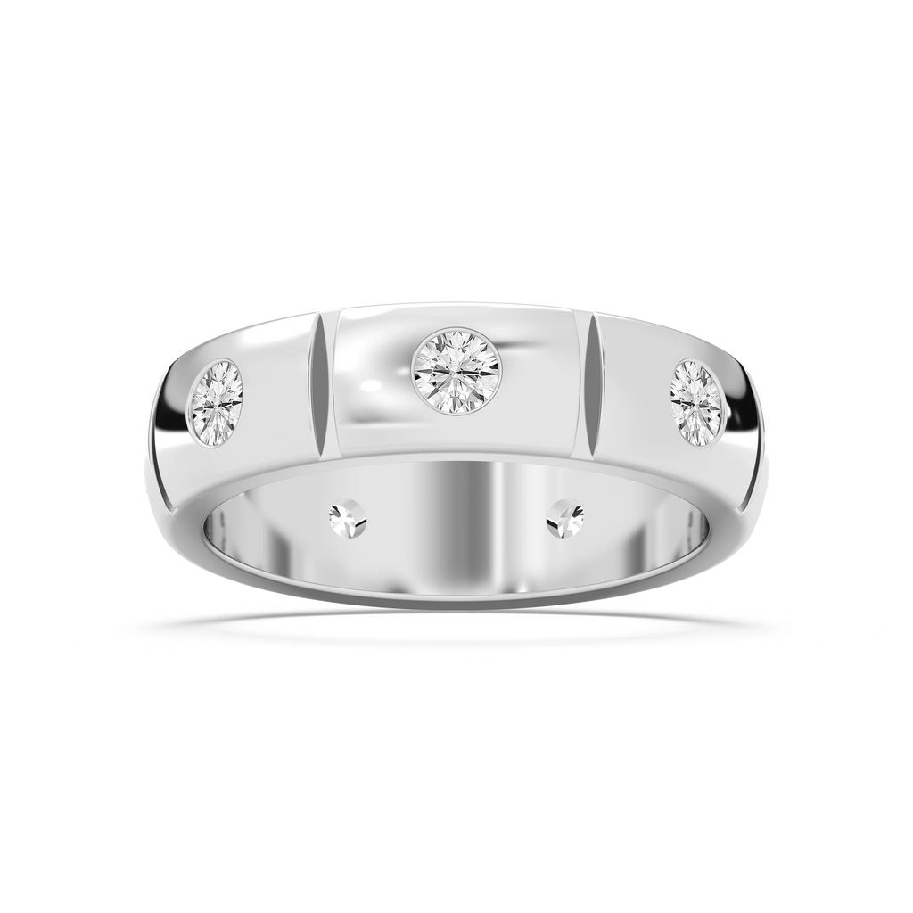 Ethan 1 ⅙ ctw Round LGD 6.20mm Burnished Set Eternity Mens Wedding Band - 14K White Gold