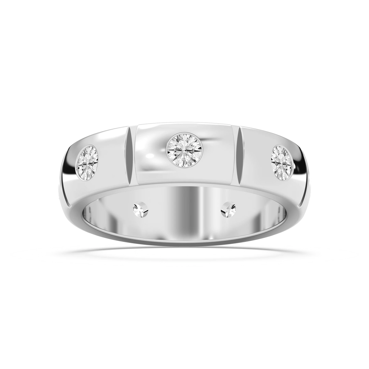 Ethan 1 ⅙ ctw Round LGD 6.20mm Burnished Set Eternity Mens Wedding Band - 14K White Gold