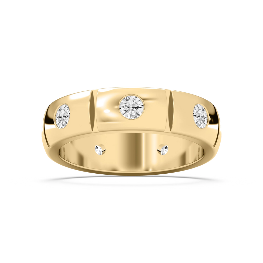 Ethan 1 ⅙ ctw Round LGD 6.20mm Burnished Set Eternity Mens Wedding Band - 14K Yellow Gold