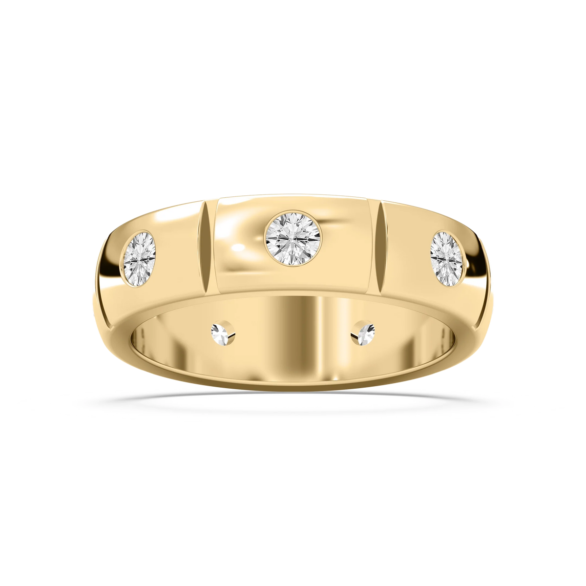Ethan 1 ⅙ ctw Round LGD 6.20mm Burnished Set Eternity Mens Wedding Band - 14K Yellow Gold
