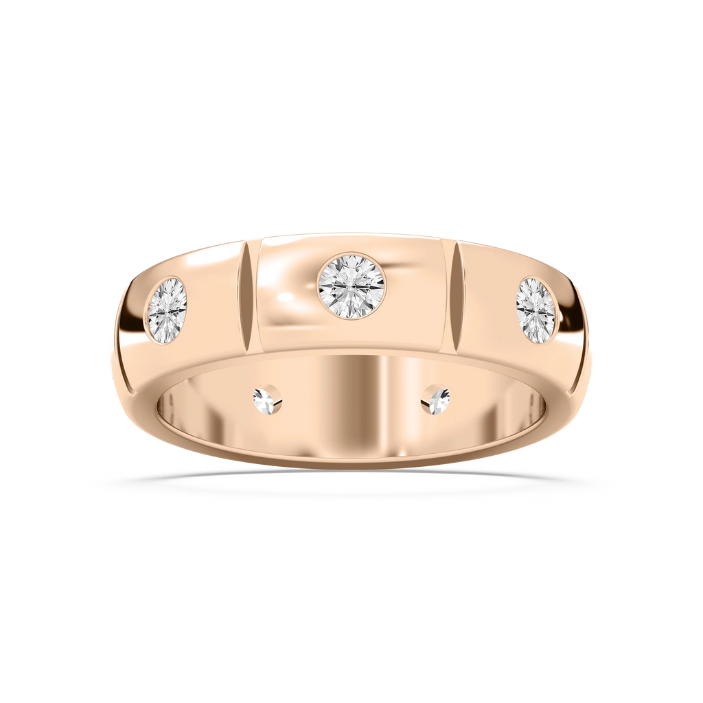 Ethan 1 ⅙ ctw Round LGD 6.20mm Burnished Set Eternity Mens Wedding Band - 14K Rose Gold