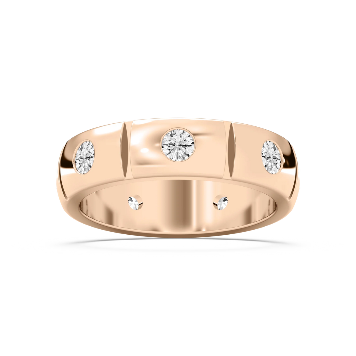 Ethan 1 ⅙ ctw Round LGD 6.20mm Burnished Set Eternity Mens Wedding Band - 14K Rose Gold