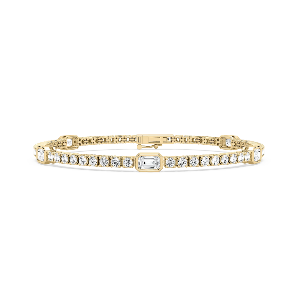 4 ⅓ ctw Emerald and Round LGD Bezel Set Five Station Tennis Bracelet - 7 Inches