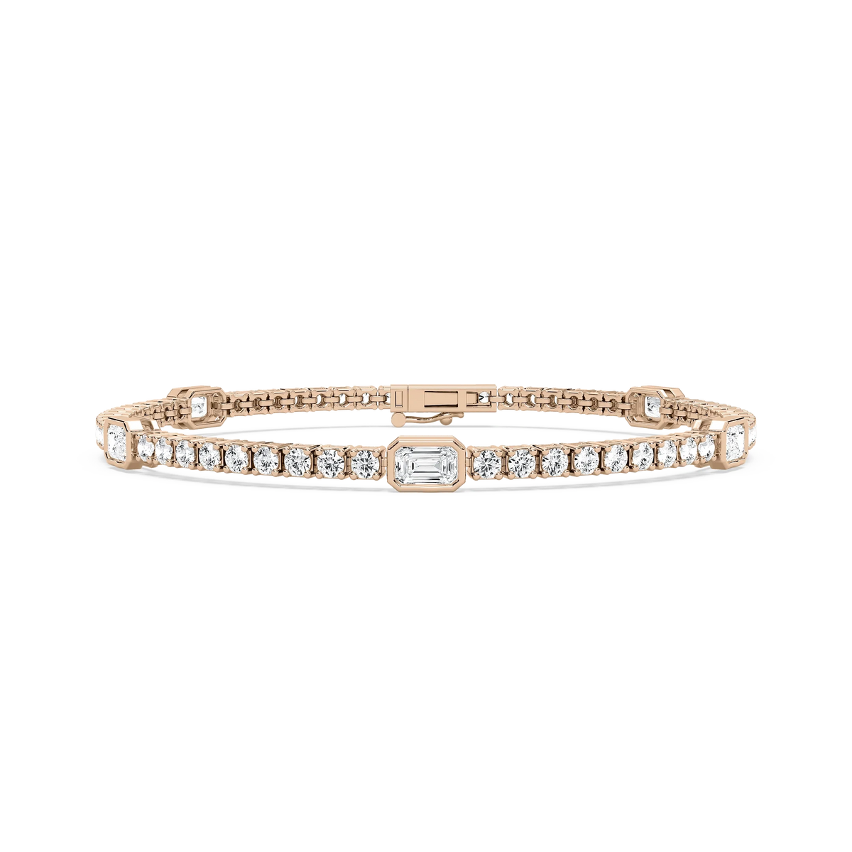 4 ⅓ ctw Emerald and Round LGD Bezel Set Five Station Tennis Bracelet - 7 Inches
