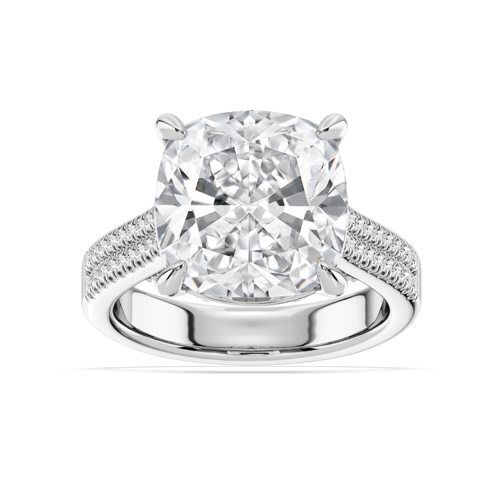 Brandy 10 ²⁄₅ ctw Cushion LGD Double Row Side Stone Engagement Ring - Signature Collection - 14K White Gold