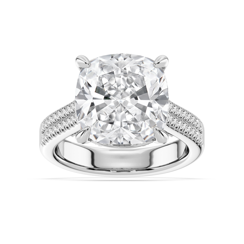 Brandy 10 ²⁄₅ ctw Cushion LGD Double Row Side Stone Engagement Ring - Signature Collection - 14K White Gold