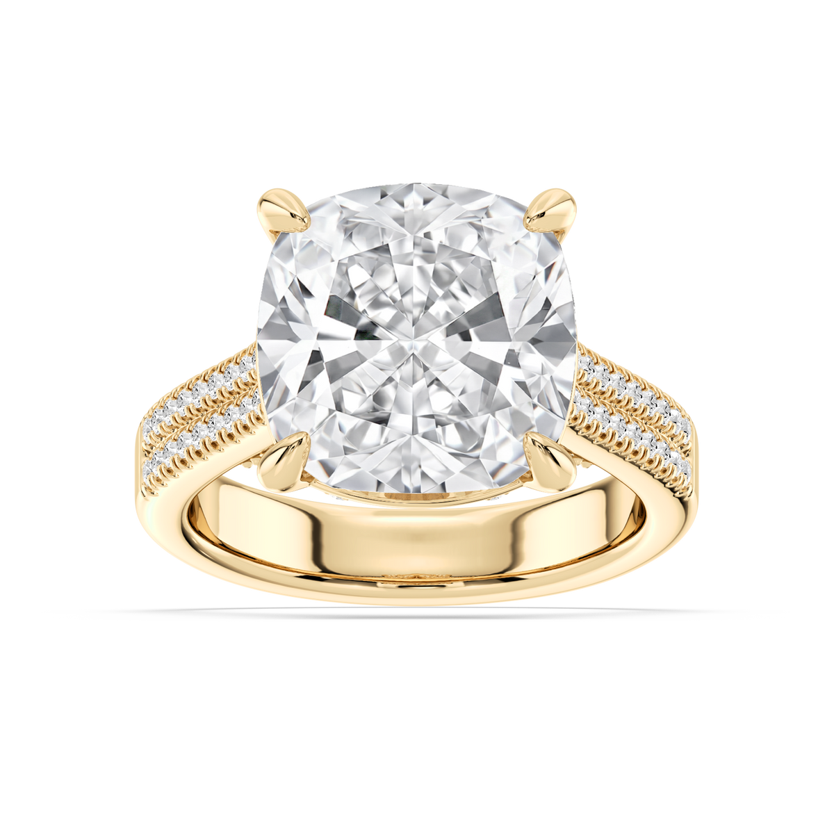 Brandy 10 ²⁄₅ ctw Cushion LGD Double Row Side Stone Engagement Ring - Signature Collection - 14K Yellow Gold
